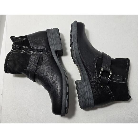 Earth Origins Women Paris Black Leather Zip Up Ankle Boot Strap Size 8 Wide - Picture 4 of 10